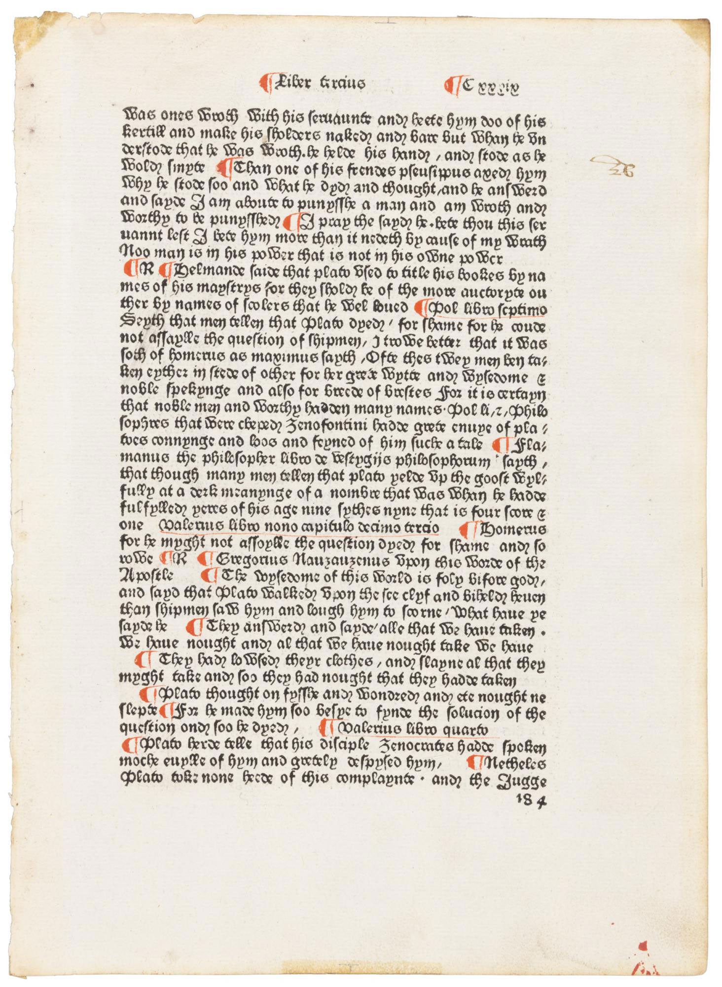 1437425    1482. Polycronicon.  William Caxton.  Single Leaf.