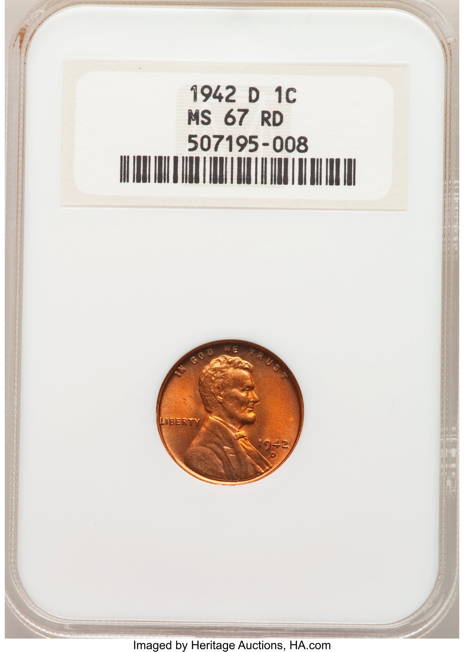1620600 1942'D' RD Lincoln Cent.  MS-67