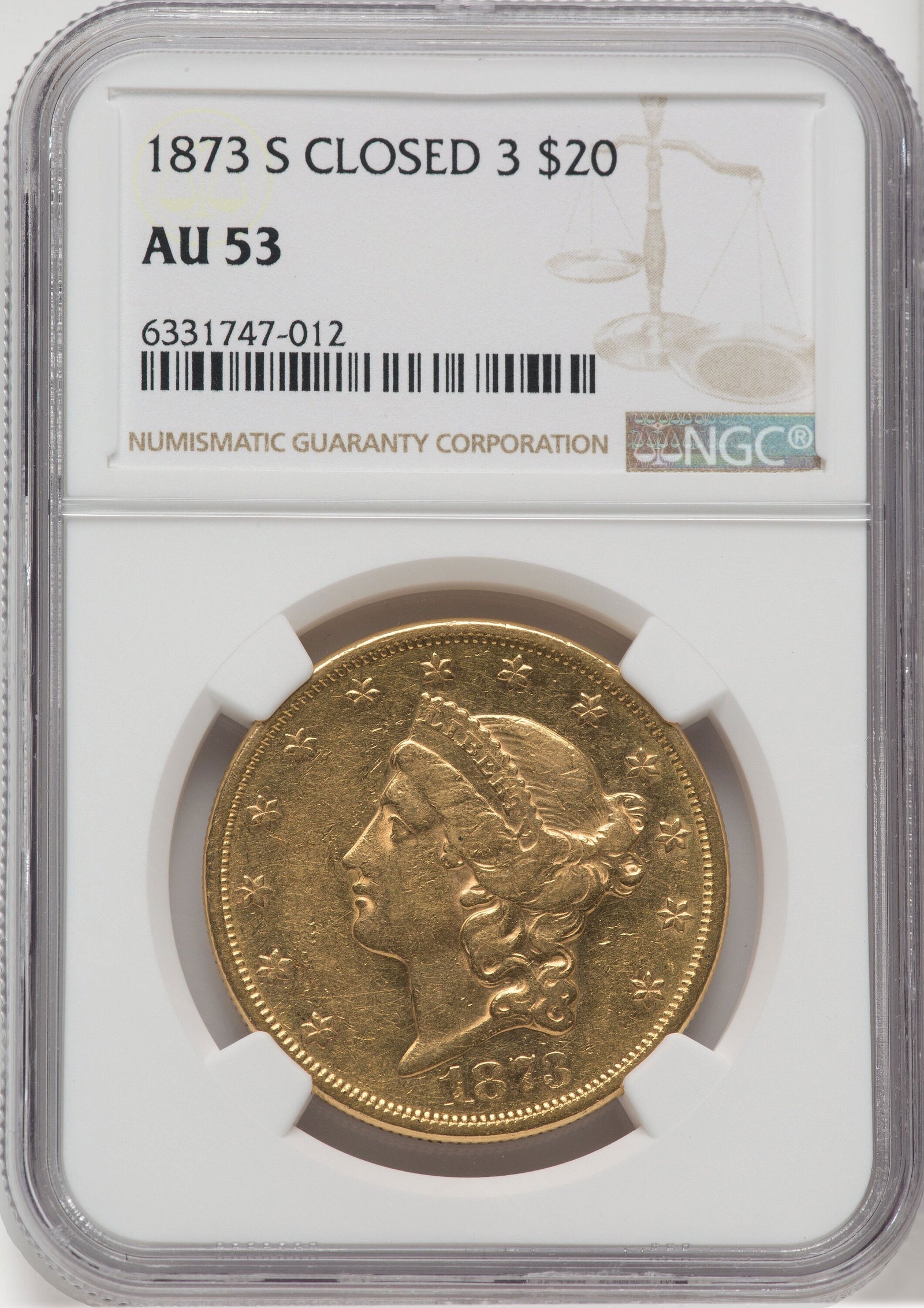 1623100 1873'S' Liberty Double Eagle.  AU-55