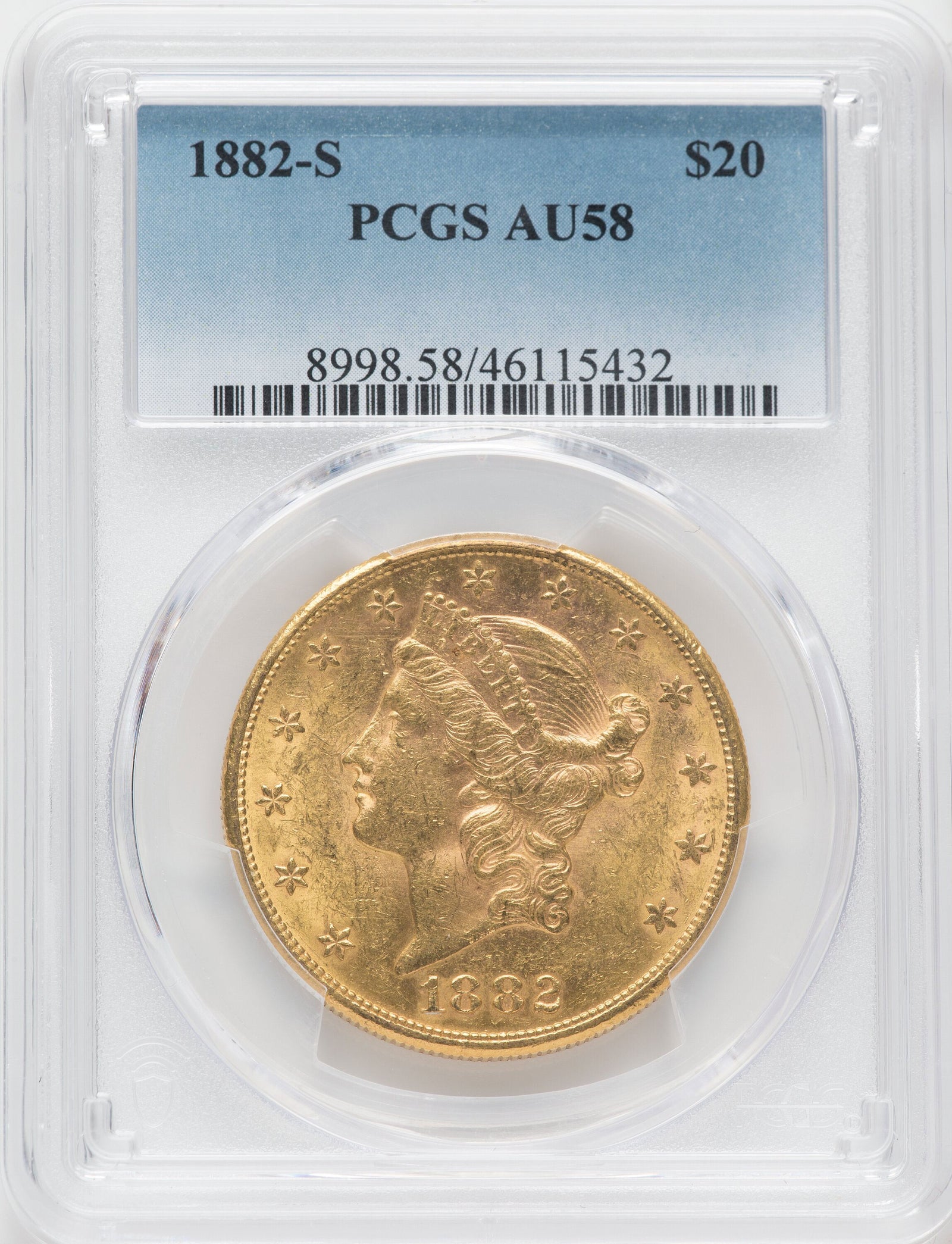 1623300 1882'S' Liberty Double Eagle.  AU-58