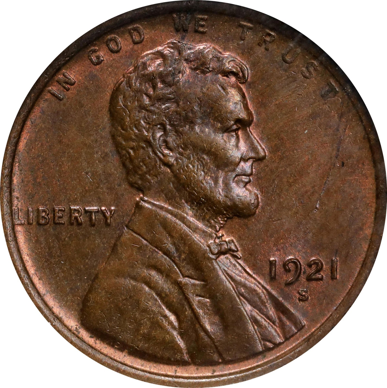 1617600 1921'S' BN Lincoln Cent.  MS-62