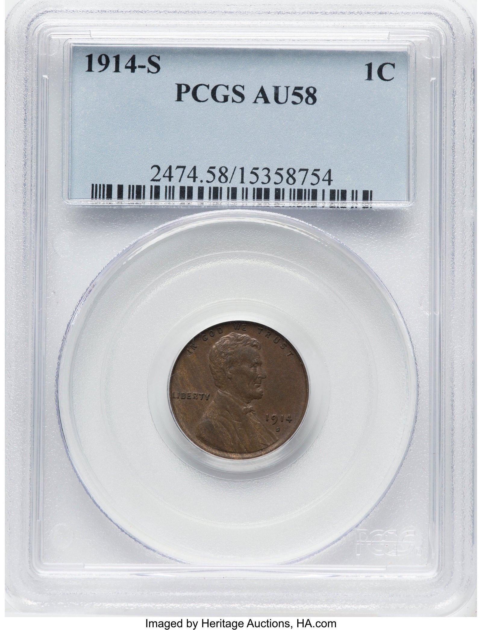 1616800 1914'S' Lincoln Cent.  AU-58