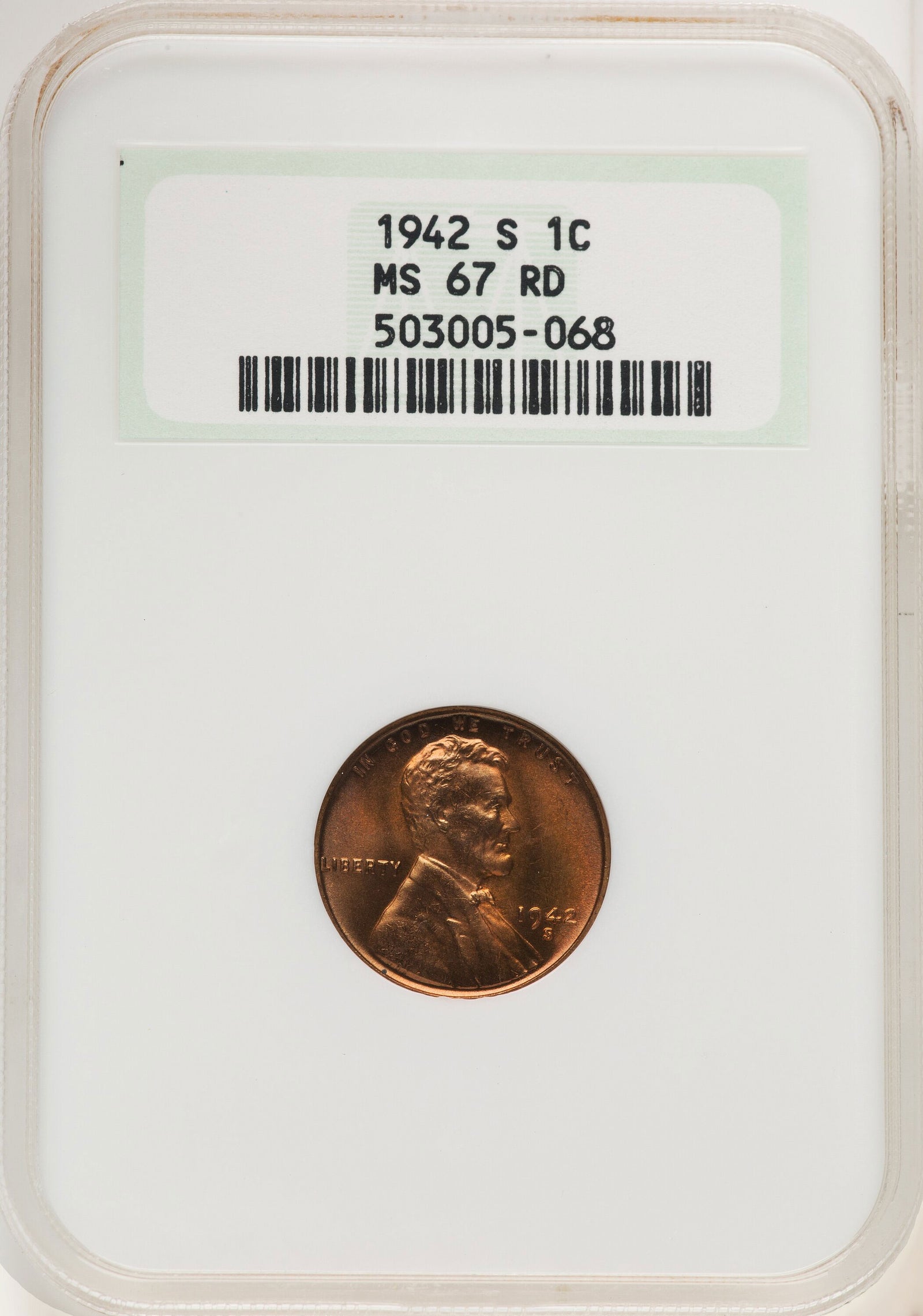 1620700 1942'S' Lincoln Cent.  MS-67