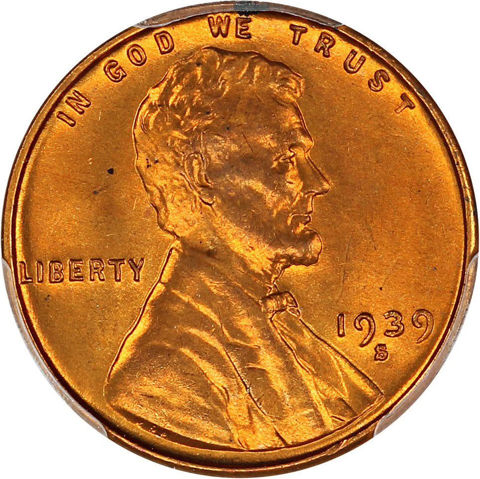 1475400 1939'S' RD Lincoln Cent.  PCGS MS66 RD.