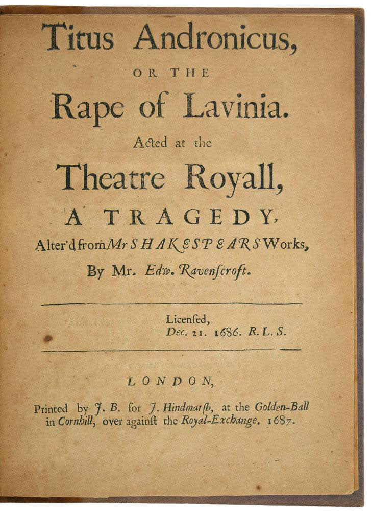 1443200 1687 Shakespeare.  Titus Andronicus.  Quarto.