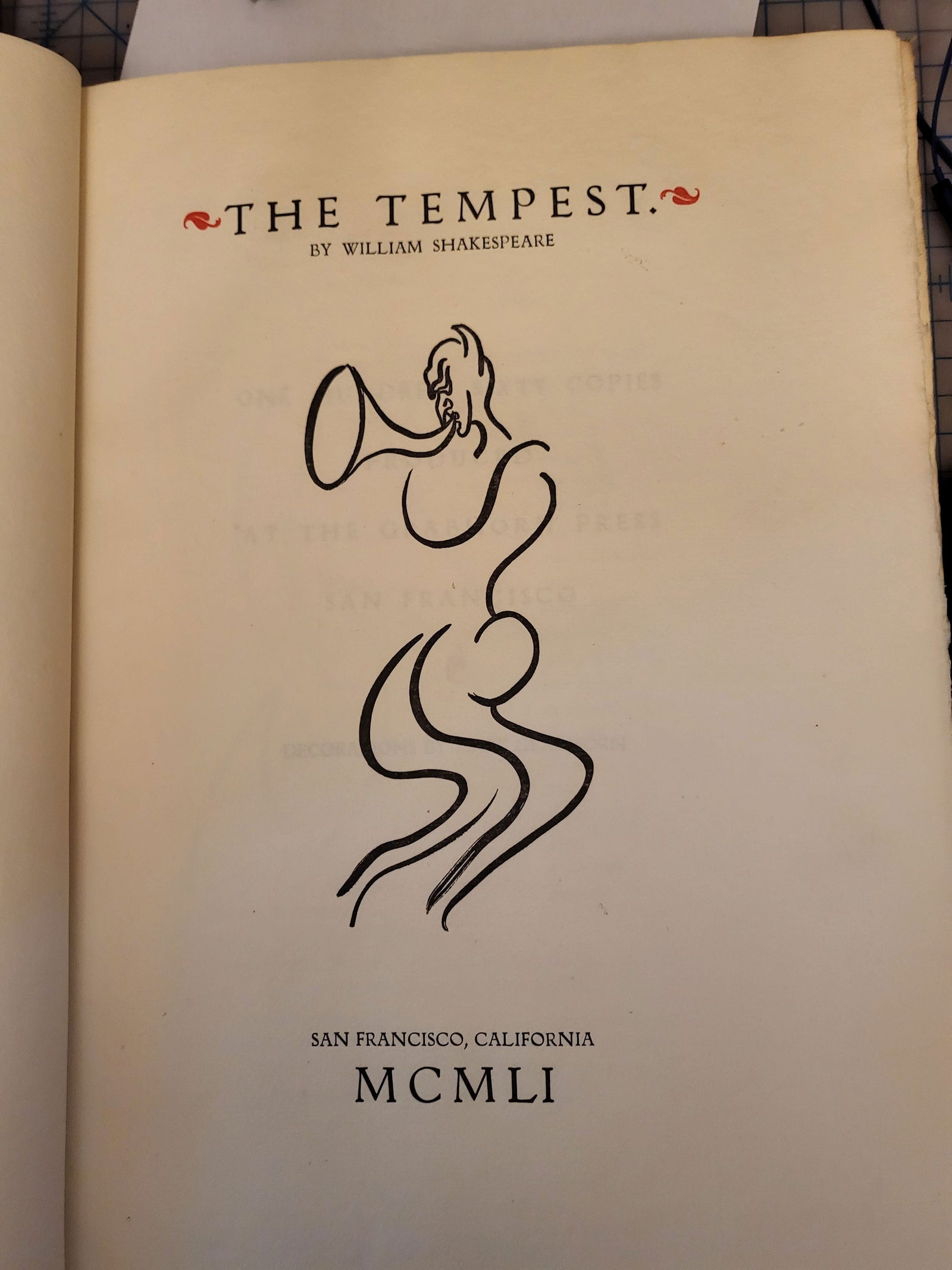 1451800 1951 Shakespeare.  The Tempest.  Grabhorn Press.