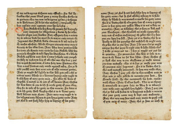 1437420 1476  Leaf from the Chaucer 1476 Canterbury Tales printed by Caxton