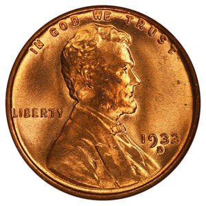 1473102 1933'D'  MS65 RD Lincoln Cent.