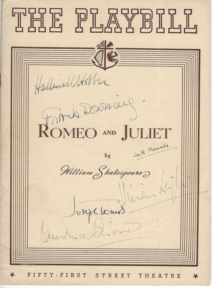 1451320   1940  Shakespeare. BROADWAY PLAYBILL FOR ROMEO AND JULIET, SIGNED BY LAURENCE OLlVIER, VIVIEN LEIGH, et al.