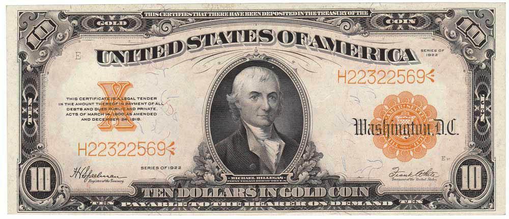 1497700 1922 Ten Dollar Bill. Gold Certificate