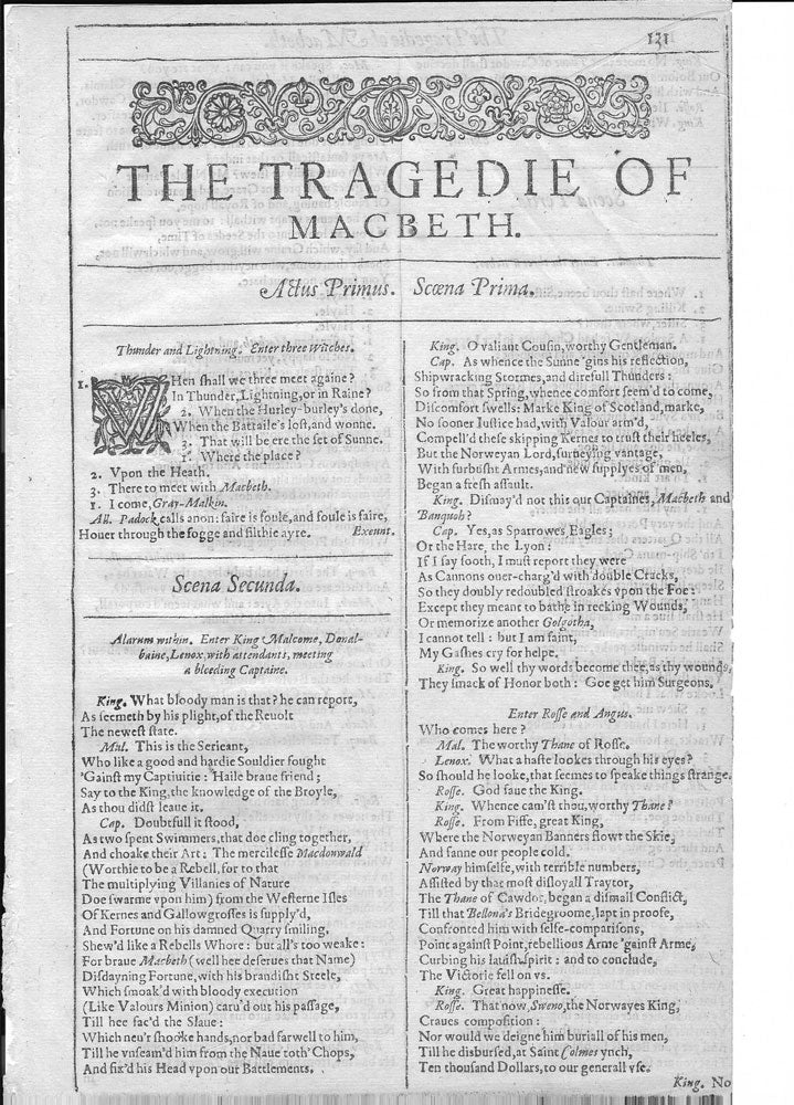 1439700 1623 Shakespeare.  Macbeth.  Title Page.