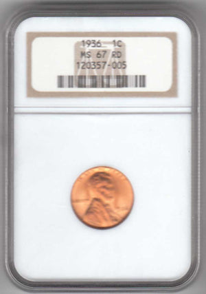 1473600 1936  RD Lincoln Cent.  NGC MS67 RD.  NGC MS67 RD.
