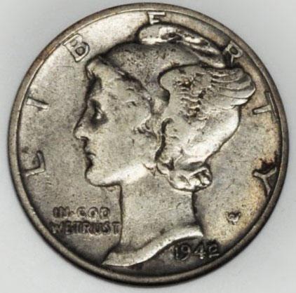 1485700 1942  2/1 Mercury Dime.