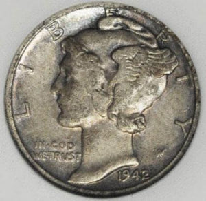 1485800 1942  2/1 Mercury Dime.