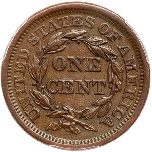 1463600 1855  Upright 55 Coronet Cent.  PCGS AU58, CAC.